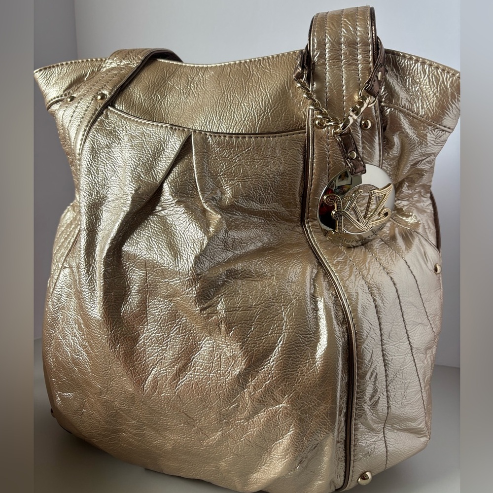 Kathy Van Zeeland Gold shimmer metallic large bag. Size pictured, see photos.